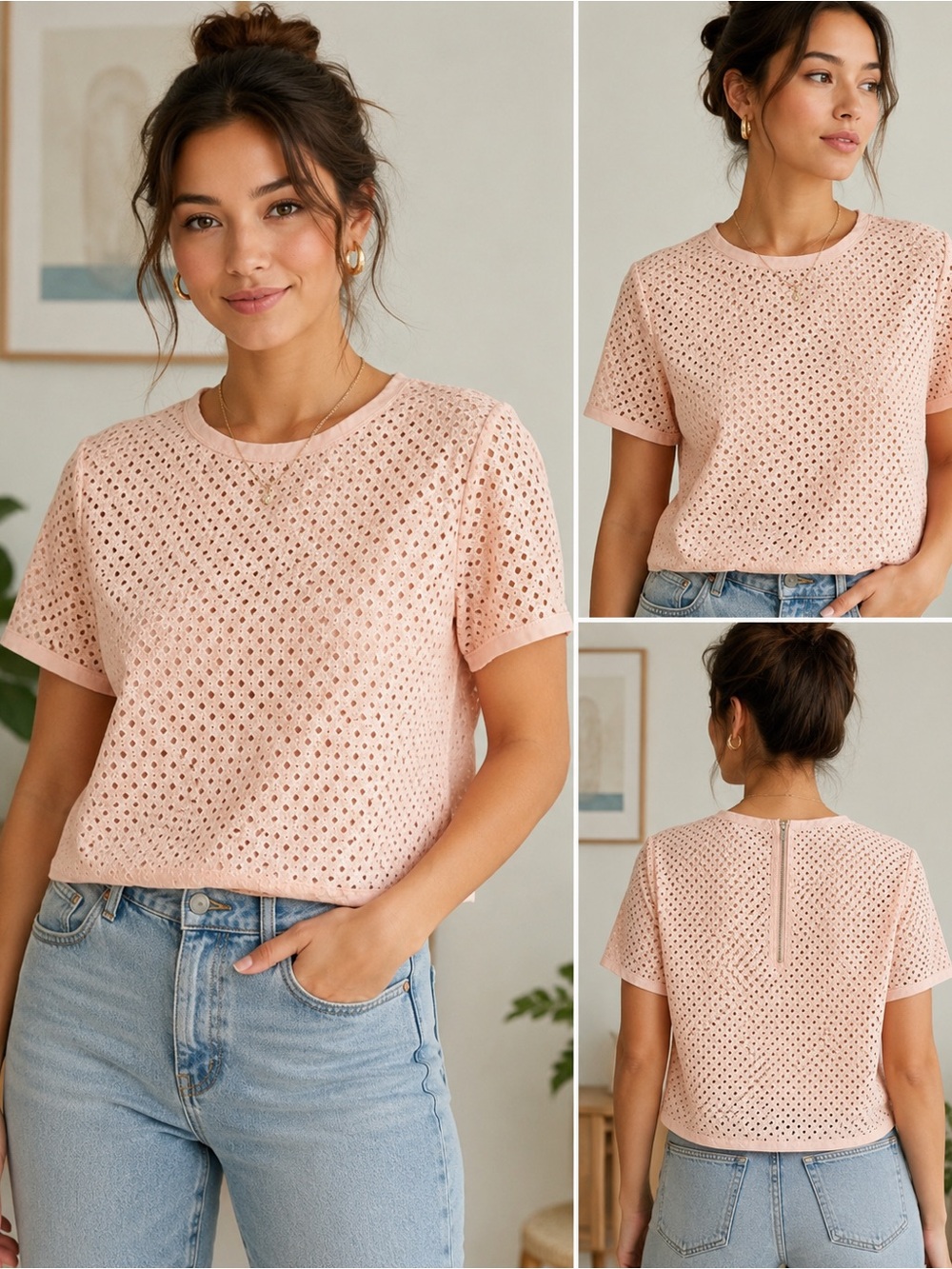 Banana Republic Blush Pink Eyelet Lace Crop Top Size Large